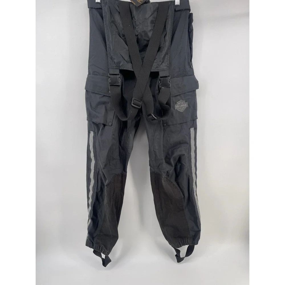 Y2K Vintage Harley-Davidson Bib Overalls Black Motorcycle Cargo Pants XS